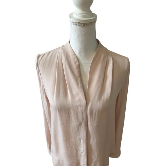 Elie Tahari Silk Chiffon V Neck Blouse Ballet Pink S - Picture 2 of 6